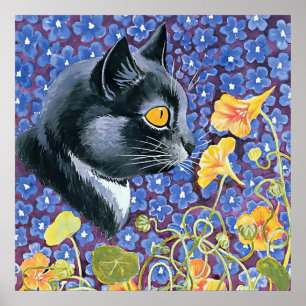 "Cat and Nasturtiums" von Louis Wain Poster
