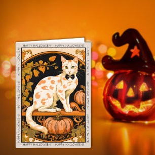 Cat and Pumpkin Halloween Holiday Card Feiertagskarte