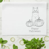Cat and Pumpkins Line Art einfache minimale Hallow Geschirrtuch (Gefaltet)