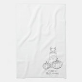 Cat and Pumpkins Line Art einfache minimale Hallow Geschirrtuch (Vertikal)