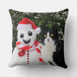 Cat and Santa Snowman Christmas Funny Foto Kissen