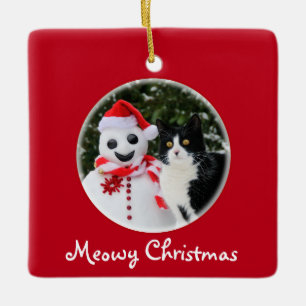 Cat and Santa Snowman Christmas Funny Meowy - Keramikornament