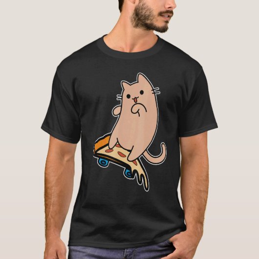 Cat and Skateboard Skateboarding Pepperoni Pizza B T-Shirt (Vorderseite)