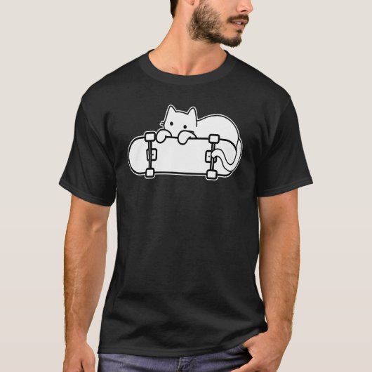 Cat and Skateboard Skateboarding Shy Cat outline T-Shirt (Vorderseite)