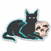 Cat and skull Halloween Illustration Aufkleber (Vorderseite)