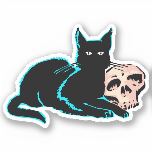 Cat and skull Halloween Illustration Aufkleber (Vorderseite)