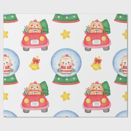 Cat and Snow globe Weihnachten Geschenkpapier (Flach)