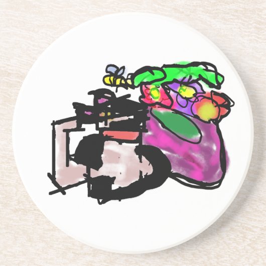 Cat and spring flowers  getränkeuntersetzer (Vorne)