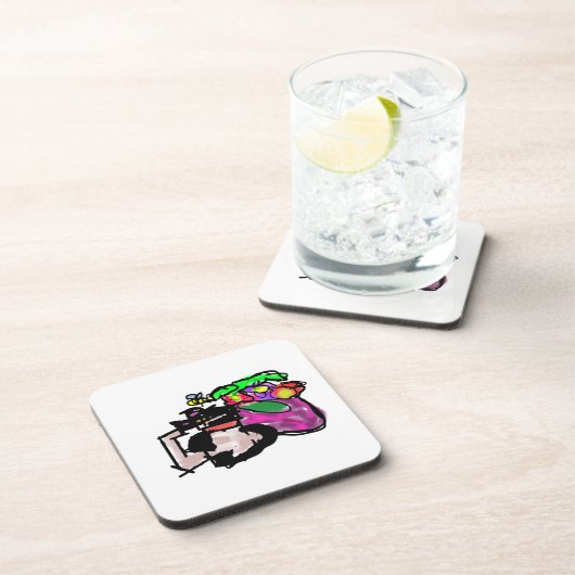 Cat and spring flowers  getränkeuntersetzer (Rechte Seite)