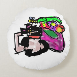 Cat and spring flowers  rundes kissen