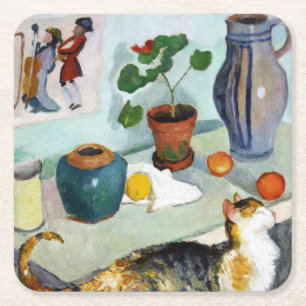 Cat and Still Life, August Macke Rechteckiger Pappuntersetzer
