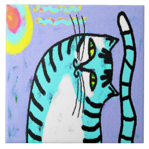 Cat and Sun Abstrakte digitale Kunst Fliese