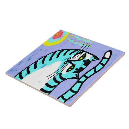 Cat and Sun Abstrakte digitale Kunst Fliese (Seite)