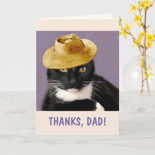 Cat and Sun Hat Vatertag Karte (Gelbe Blume)