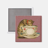 Cat and Teacup Vintage Victorian Magnet (Vorderseite/Rückseite)