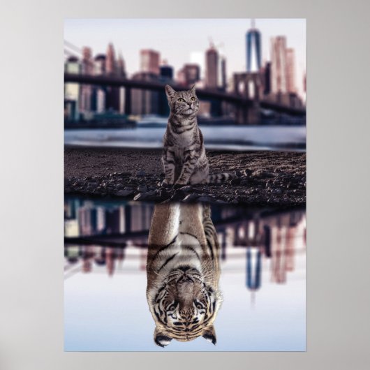 Cat and Tiger Water Reflection - Erfolg, Stress Poster (Vorne)
