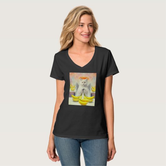 Cat angel artwork meow kitty portrait cute banana T-Shirt (Vorderseite Vollansicht)