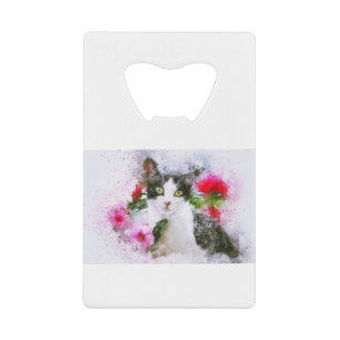 Cat Animal Art Abstrakte Blume Aquarellbilder Geldbeutel Flaschenöffner