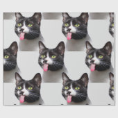 CAT-ANIMAL-CUTE PET STICKING TONGUE OUT GESCHENKPAPIER (Flach)