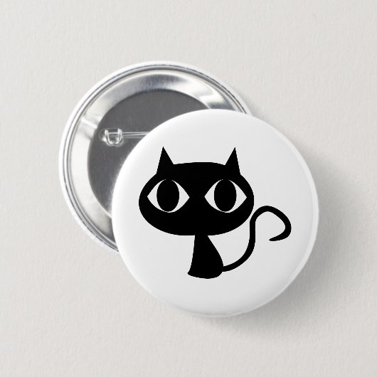 Cat Animal Eyes Feline Cartoon Comic Black Button (Vorne & Hinten)
