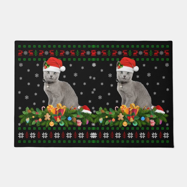 Cat Animal Lover Weihnachtsmannmütze Ugly Russian  Fußmatte (Vorderseite)