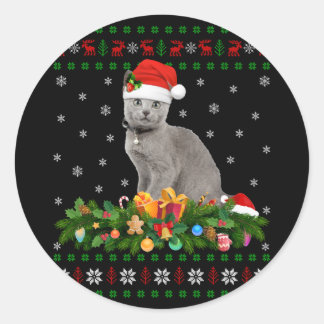 Cat Animal Lover Weihnachtsmannmütze Ugly Russian  Runder Aufkleber