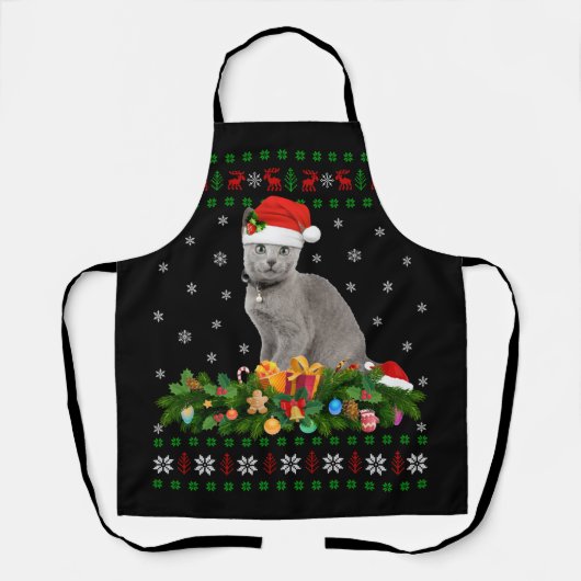 Cat Animal Lover Weihnachtsmannmütze Ugly Russian Schürze (Vorderseite)