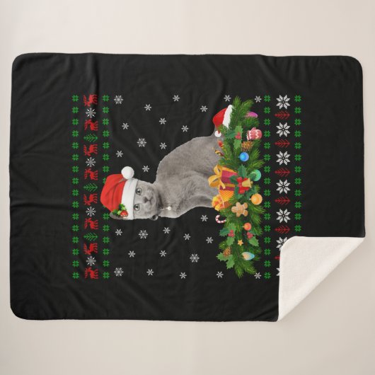 Cat Animal Lover Weihnachtsmannmütze Ugly Russian Sherpadecke (Vorderseite (Horizontal))