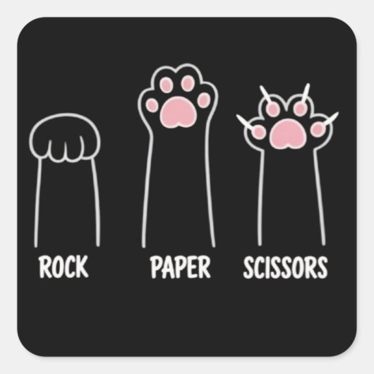 Cat Animal Pet Lover Rock Paper Scissors Hand Game Quadratischer Aufkleber (Vorderseite)