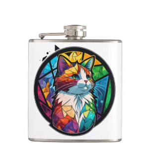 Cat Animal Portrait Gestaltete Glas Wildtiere Kuns Flachmann