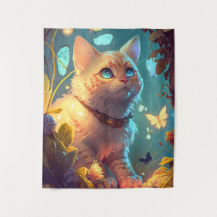 Cat Animal Portrait Painting Pet Character Wandteppich