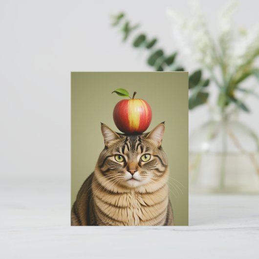 Cat Apple Postkarte (Stehend Vorderseite)