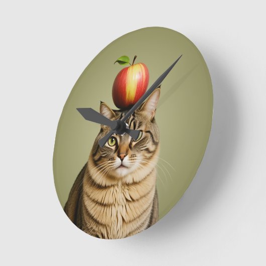 Cat Apple Runde Wanduhr (Winkel)