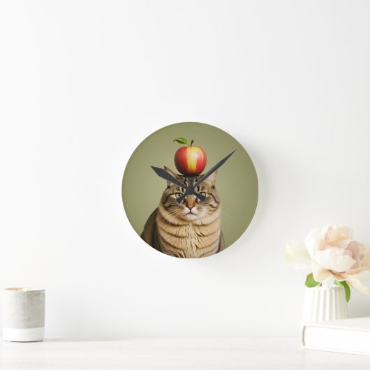 Cat Apple Runde Wanduhr (Zuhause)
