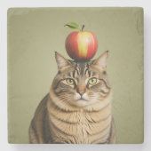 Cat Apple Steinuntersetzer (Vorderseite)