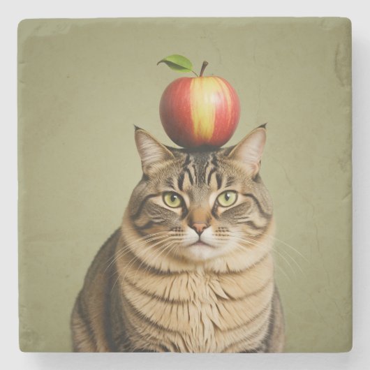 Cat Apple Steinuntersetzer (Vorderseite)
