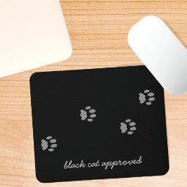 Cat Approved Gray Paw Prints Black Mouse Pad Mousepad