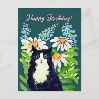 Cat Aquarell Glückwunsch Geburtstag Feiertagspostkarte