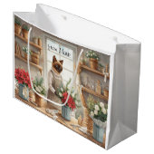 Cat arranging Winter Flowers for Christmas  Große Geschenktüte (Vorderseite Schrägansicht)