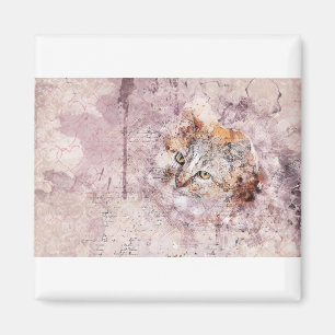 Cat Art Abstrakt Wasserfarbe Vintag Natur Magnet