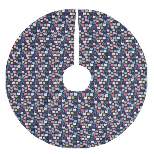 Cat Art | Niedliche Cat Faces Polyester Weihnachtsbaumdecke (Vorderseite)