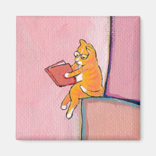 Cat art reading fun - Marmalade bevorzugt Einsamke Magnet