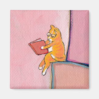 Cat art reading fun - Marmalade bevorzugt Einsamke Magnet
