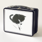 Cat Art Schwarz-weiß Kitty Metall Brotdose (Vorderseite)