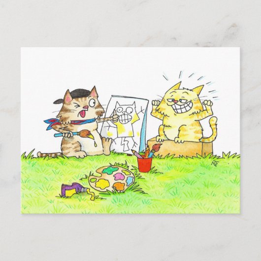 Cat Art Student Postkarte (Vorderseite)