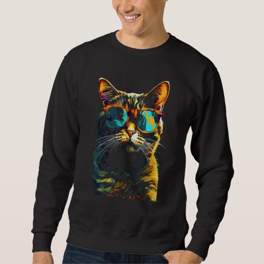 Cat Artwork Sunglasses Animal Cat Sweatshirt (Vorderseite)