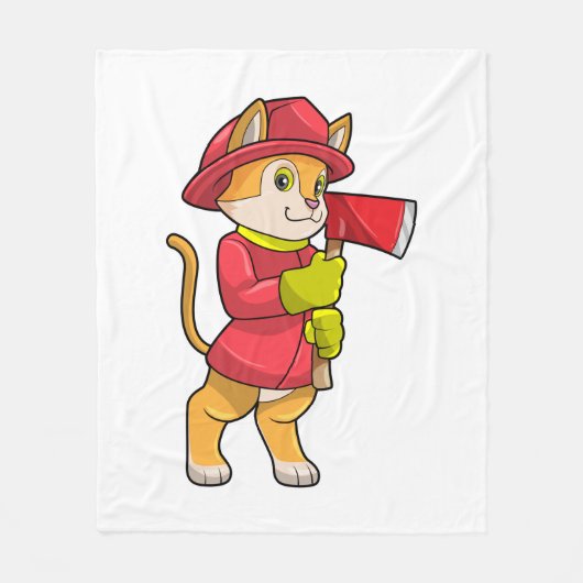 Cat as Firefighter with Ax Fleecedecke (Vorderseite)