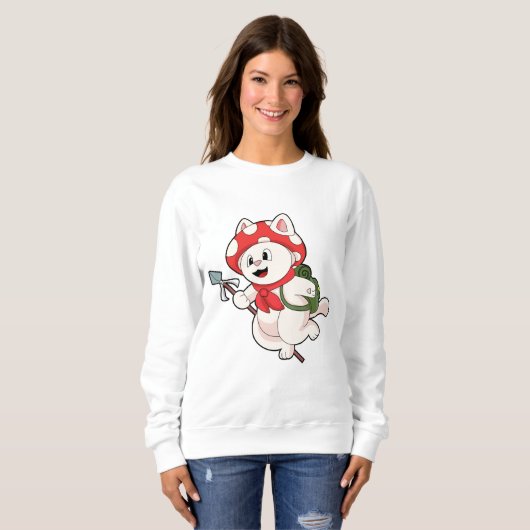 Cat as Mushroom picker with Mushroom Sweatshirt (Vorne ganz)