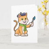 Cat as Painter with Brush & Scarf Karte (Gelbe Blume)