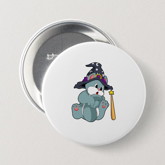 Cat as Wizard mit Zauberstab & Hut Button (Vorne & Hinten)